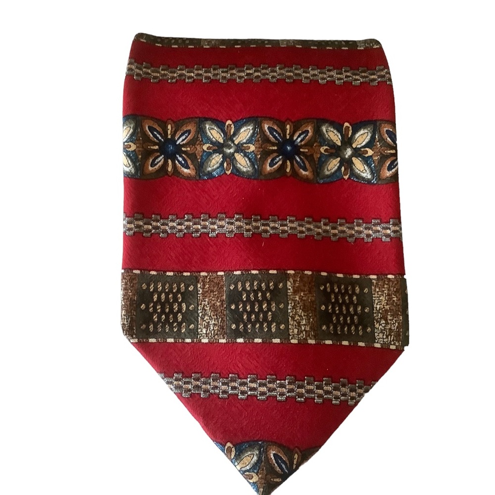 Christian dior mens 100% silk red floral neck tie 4” wide business casual